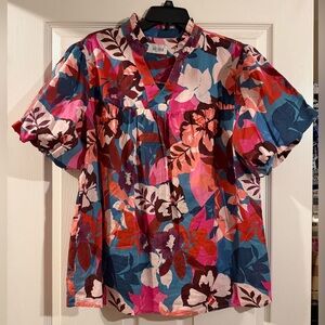 NEW Floral Print Ruffle Sleeve V-Neck Top